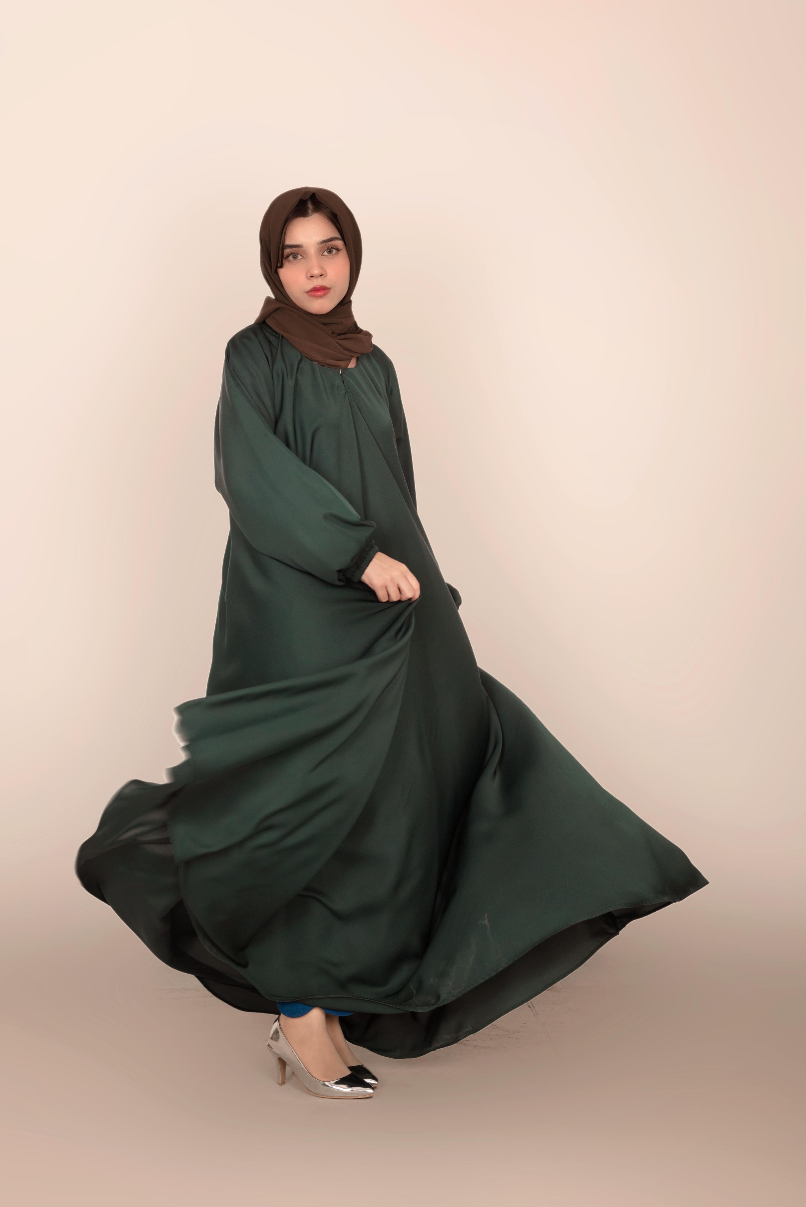 Elegant Flow Abaya (Forest Green & Wine Red)