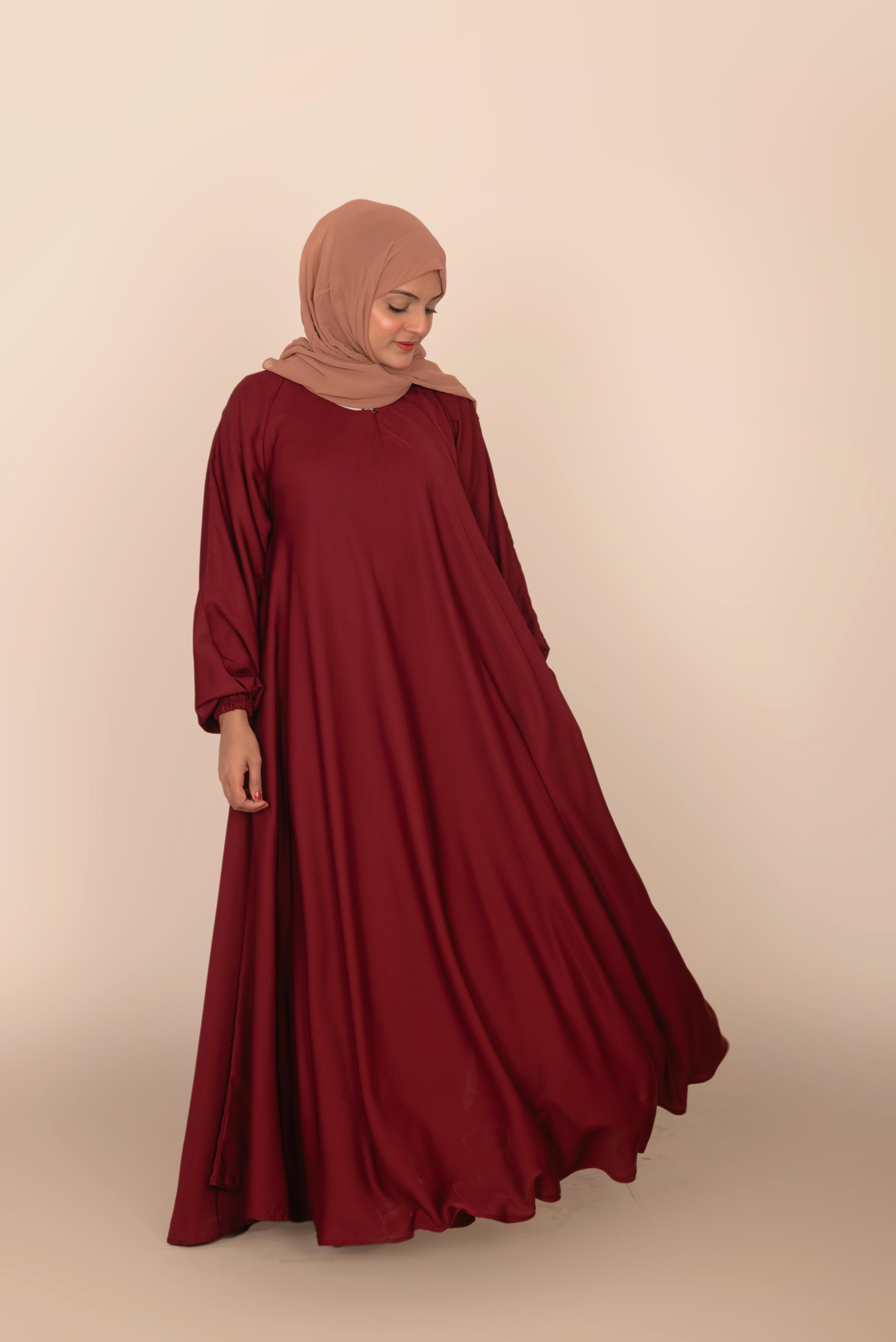 Elegant Flow Abaya (Forest Green & Wine Red)