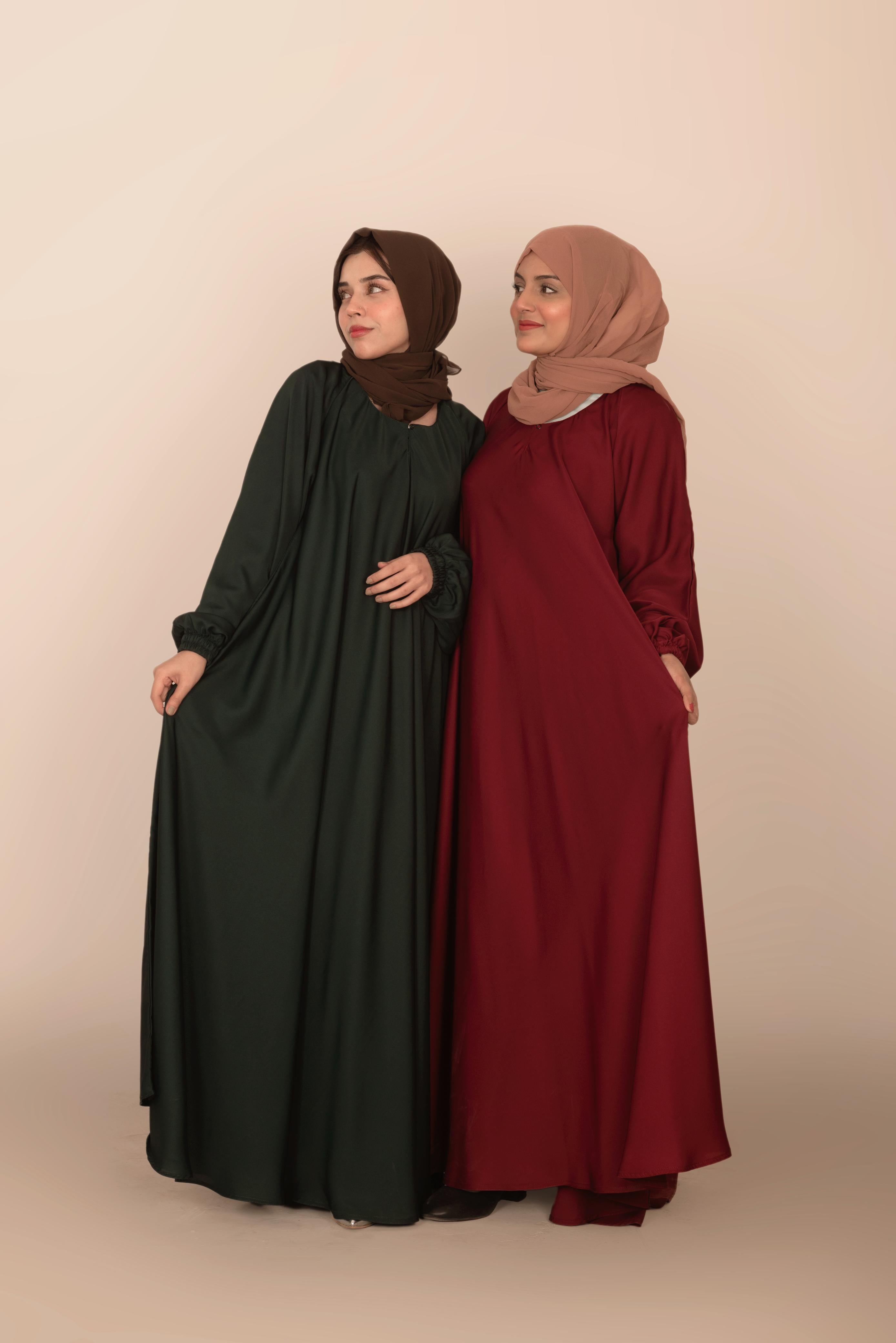 Elegant Flow Abaya (Forest Green & Wine Red)
